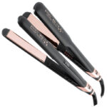 Plancha de cabello profesional negra y oro rosa con diseño ‘innovador’ de placas