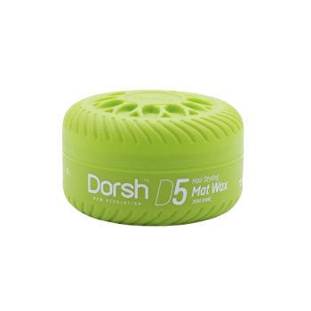Envase redondo verde de cera para peinar con tapa texturizada y etiquetas en blanco que indican acabado mate, ideal para uso profesional.