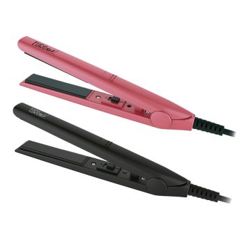 Dos planchas de pelo delgadas, una rosa y otra negra, con placas rectas, interruptores y cables giratorios visibles sobre fondo blanco, ideales para alisar cabello con estilo y obtener el mejor precio.