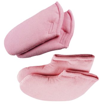 Manoplas y calcetines de rizo para tratamientos de parafina rosas, par