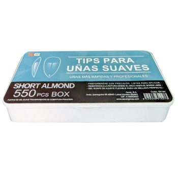 Tips transparentes tipo almendra cortos, caja 550 unid. surtidos