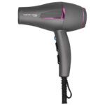 Secador de cabello premium gris con boquilla concentradora y detalles rosados