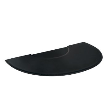 Reposamuñecas semilunar acolchado de color negro con superficie lisa y una ligera hendidura central, presentado como producto de aspecto profesional.