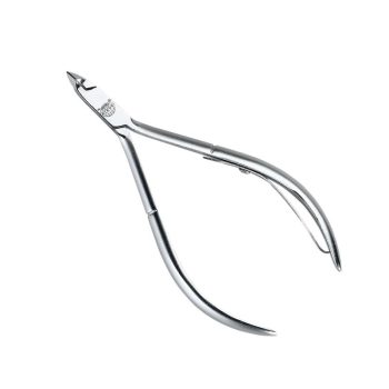 Alicate para cutículas de acero inoxidable con puntas cortantes, muelle de torsión y acabado pulido brillante, herramienta de manicura ergonómica y de alta calidad.
