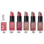 Barra de labios satinada “Kissproof Satin Me Up” de Elixir, 401T3 1 Set de labiales satinados innovador en tonos nude y rosa