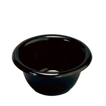 Cuenco negro de plástico brillante con borde ancho e interior liso para mezclar tintes en peluquería, compacto y apto para envío.