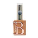 Frasco cuadrado de esmalte Base Coat color nude anaranjado con la marca Bellavida y una gran letra metálica B en el frente, tapa plateada, producto de peluquería.