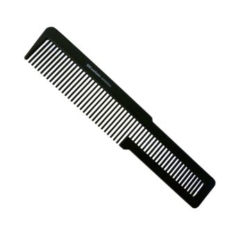 Peine negro rectangular con mango integrado y dos secciones de dientes —una de mayor separación y otra de dientes finos—, acabado liso y aspecto de alta calidad.