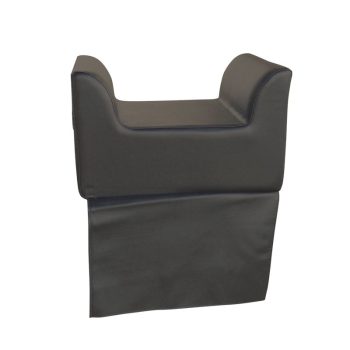 Reposacabezas acolchado negro en forma de U con faldón tapizado en cuero sintético, ideal para uso en 'peluquería'.