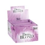 Exclusivo display Deco BLOND — caja expositora rosa lila con sobres individuales