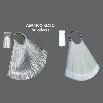 Abanicos para muestras de uñas en plástico transparente y blanco con anillo metálico sobre fondo gris, prácticos para organizar y exhibir esmaltes mostrando alta calidad y facilitando la elección según precio.