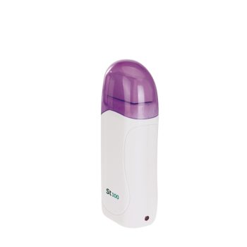 Dispositivo de depilación portátil blanco con tapa translúcida morada y diseño ergonómico, ideal para uso profesional.