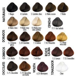 Muestra visual de mechas de cabello agrupadas por categorías como naturales, cenizas, dorados, cobrizos, chocolates, violetas, rojos caoba y tonalizador, con tonos que van desde negro profundo y castaños cálidos hasta rubios muy claros y cobrizos brillantes, presentando texturas y matices variados que sugieren alta calidad.