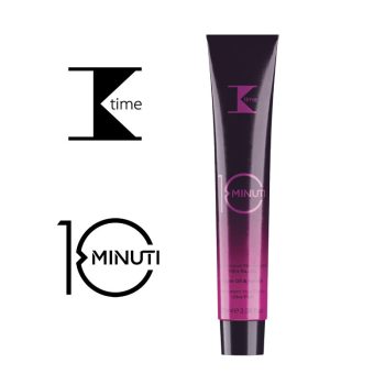 Envase tipo tubo de producto capilar en degradado de morado a rosa con logotipos y texto negro sobre fondo blanco, ideal para uso en peluquería.