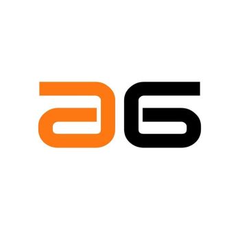 Logotipo minimalista con las letras estilizadas a en naranja y g en negro sobre fondo blanco, con formas geométricas y bordes redondeados que transmiten una imagen moderna y 'profesional'.