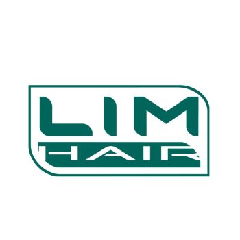 Logotipo rectangular de bordes redondeados en verde azulado con tipografía geométrica que muestra LIM HAIR sobre fondo blanco, diseñado para transmitir alta calidad y dirigido al público mayorista.