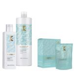 Exclusivo pack de champú anticaspa con diseño blanco y turquesa
