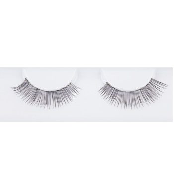 Par de pestañas postizas en estuche blanco con tiras finas y diseño natural, ideales para realzar los ojos en servicios de peluquería y belleza.