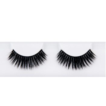 Par de pestañas postizas negras, densas y en abanico colocadas en un estuche blanco, ideales para peluquería con acabado premium.