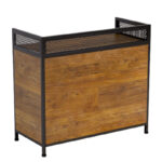 Aparador industrial exclusivo de madera y metal con puertas de malla y acabado superior