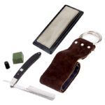 Set de afeitado exclusivo con navaja clásica y accesorios de afilado