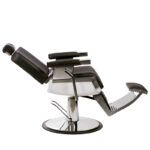 Sillón de barbería exclusivo — cuero negro y cromo profesional