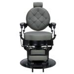 Sillón de barbero gris y negro con diseño innovador