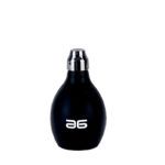 Botella de perfume negra con tapa cromada y diseño innovador