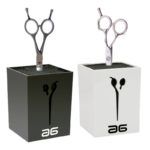 Soporte exclusivo para tijeras de peluquería – diseño minimalista en blanco y negro