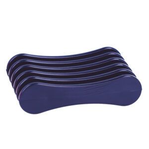 Apilamiento de seis piezas plásticas curvadas de color azul oscuro con forma alargada y extremos redondeados sobre fondo blanco, acabado pulido que sugiere uso por profesionales y aspecto mejor.