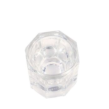 Pequeño envase hexagonal transparente tipo tarro para muestras o cosméticos, vacío y con paredes facetadas, disponible al mejor precio.