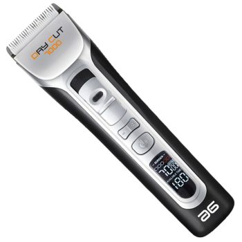 Máquina cortapelo recargable de mano en negro y plateado con cuchilla metálica, pantalla digital, botones de ajuste y diseño ergonómico para cortes precisos y uso profesional de 'alta calidad'.