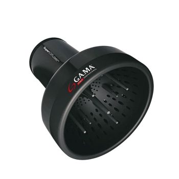 Difusor negro para secador de cabello con cúpula perforada y dedos largos que elevan y definen rizos, acabado de 'alta calidad' y aspecto atractivo para crear volumen y movimiento.